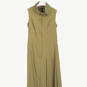 Sarah Pacini Green Stretch-Linen Zip Asymmetrical Midi Dress